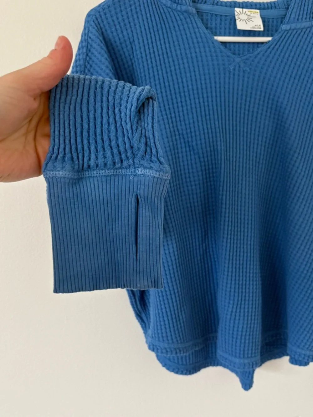 Aerie Offline Sky Blue Wow! Waffle Oversized Cropped Hoodie Size Medium - Picture 6 of 10